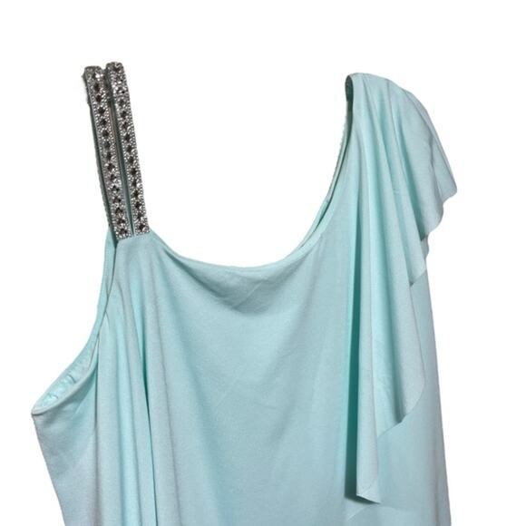 Belldini Flowy Ruffle Asymmetrical Rhinestone Mint Green 3X - Picture 2 of 7